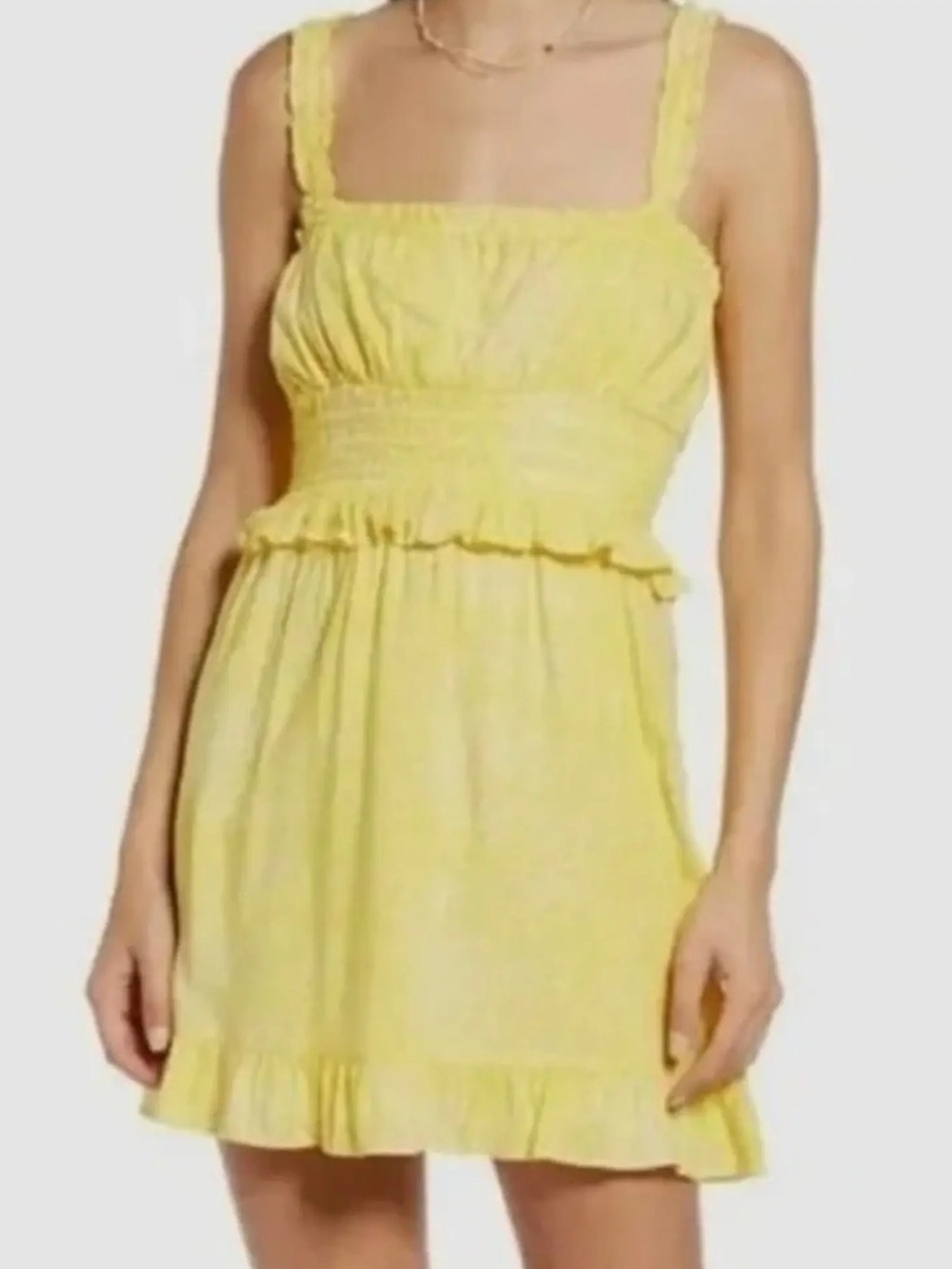 bp Yellow Smocked Ruffle-Trim Mini Dress
